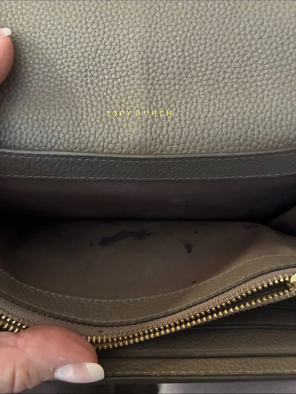 Tory Burch Brown Pebbled Leather Crossbody Wallet